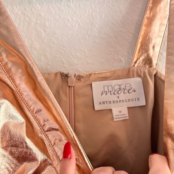 ANTHROPOLOGIE X MARE MARE Metallic Gold V-neck Mini Dress Medium - Picture 7 of 7